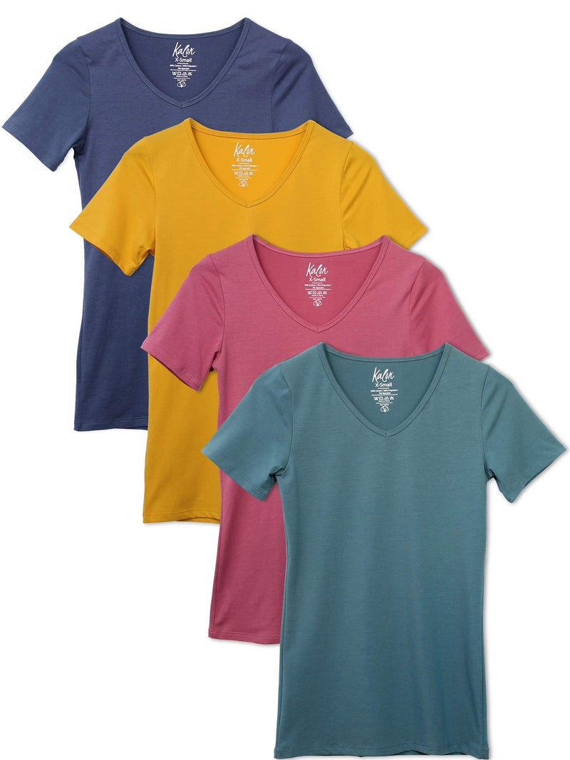 Kalon Women's 4-Pack V-Neck T-Shirt Base Layer (Small, Festival) - Image 1
